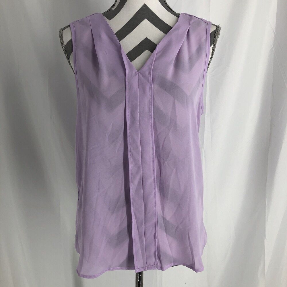 Bobeau Alison Sleeveless Pleated V Neck Tank Small Lilac